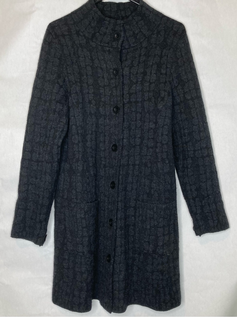 Eileen Fisher Womens Black Gray Wool Blend Coatigan Jacket Size Medium Sweater